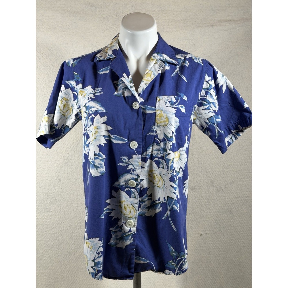 Vintage British Walker Womens 4 Blue Floral Button Shirt Coastal Cottagecore